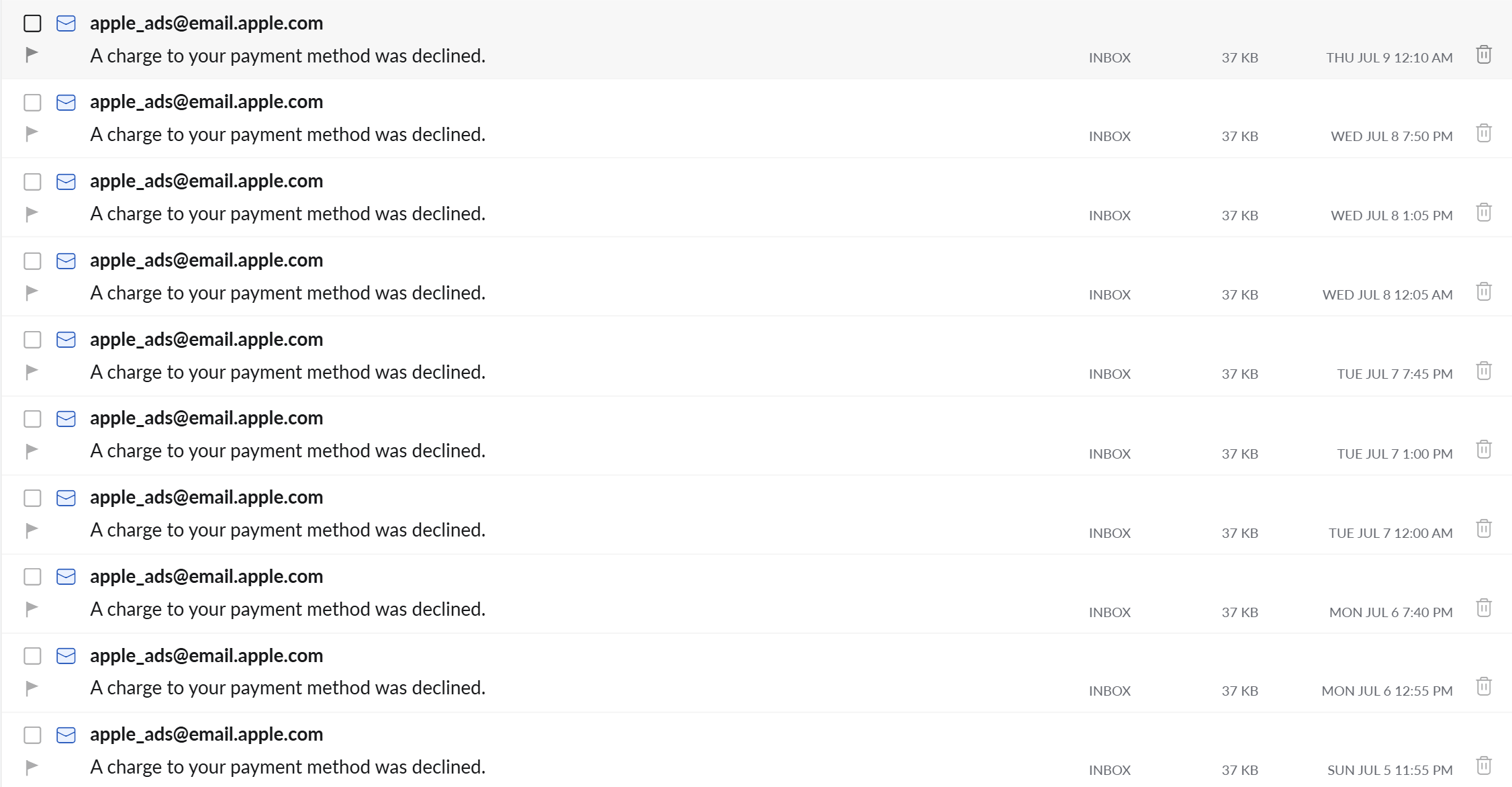 Apple billing emails after budget exhausted
